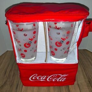Coca Cola Anchor Hocking Pop Fizz Ah Glass Set of 4 & Cooler Bag